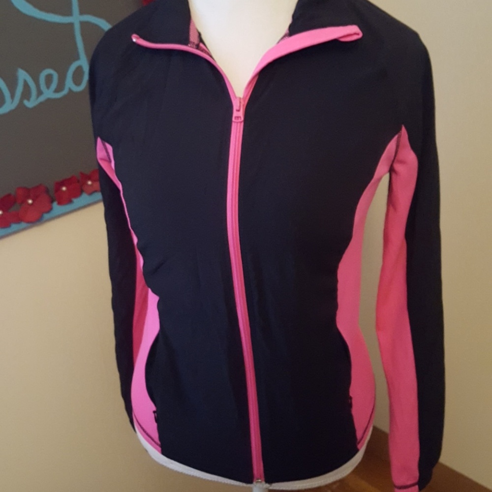 Hot pink and black athletic jacket with pockets